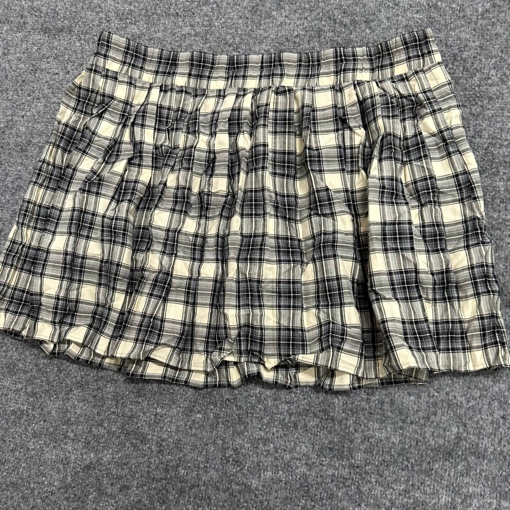 About Girl Skirt Womens XXL Black White Plaid Elastic Waist Preppy Mini Skirt